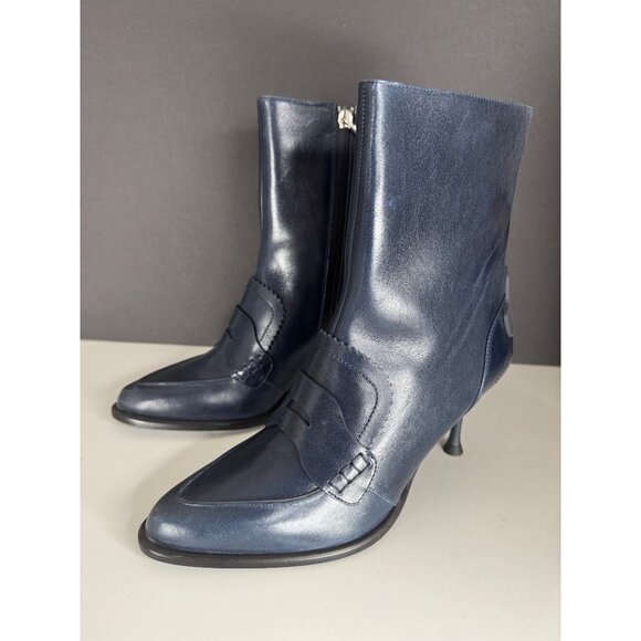 Max Mara SPORTMAX Blue Ribes Ankle Boots Leather Zipper Ankle Italy Sz. 37 - Picture 5 of 9